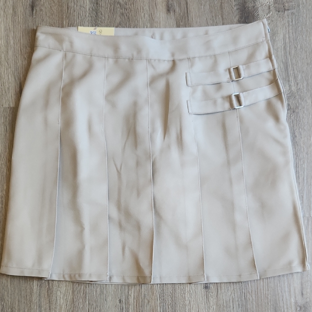 French Toast Cream Pleated Skort with Dual Buckle Straps - Girl's 12 1/2 Plus